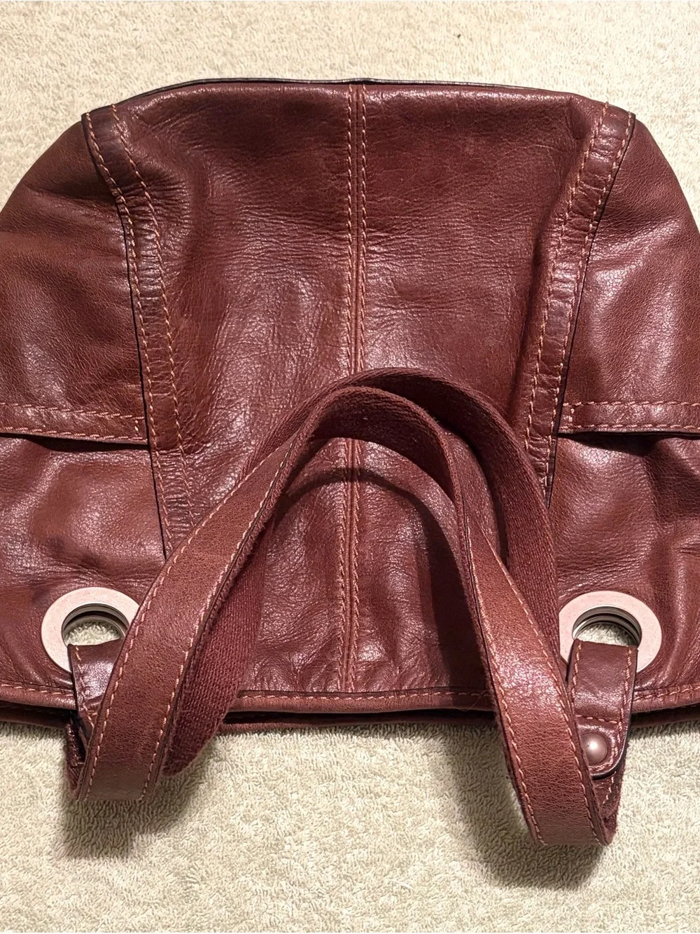 Fossil Brown Leather Shoulder Tote Bag Large Double Handle